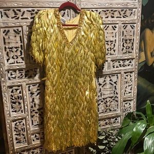 INSANE JAISGUMO GOLD LEAF DRESS